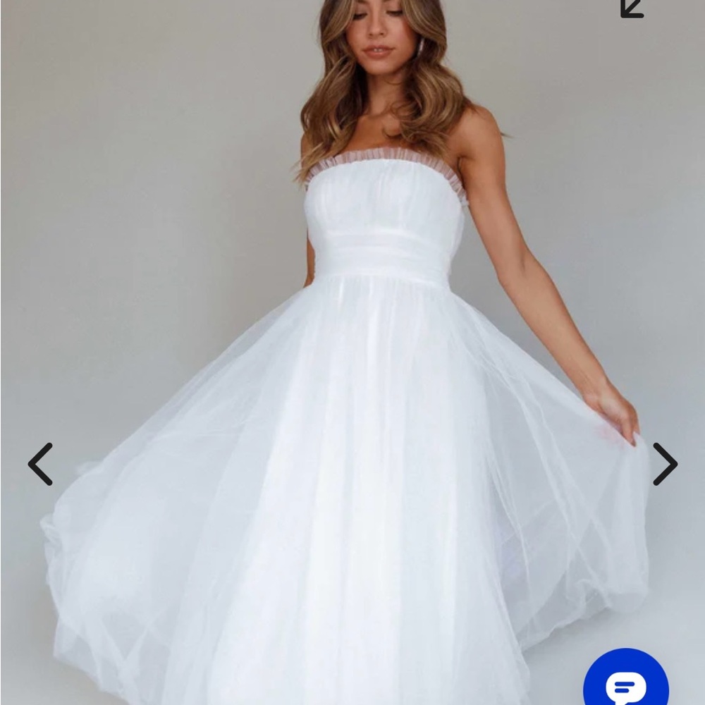 Elegant White Strapless Dress tulle midi dress M